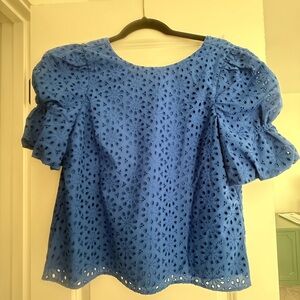 Lilly Pulitzer Blue Eyelet Blouse with Puff Sleeves